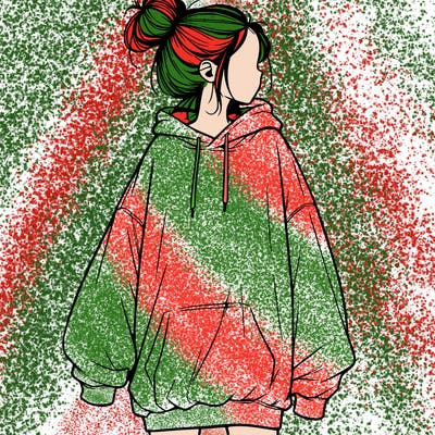 realistic girl with a oversized sweatshirt on and a bun