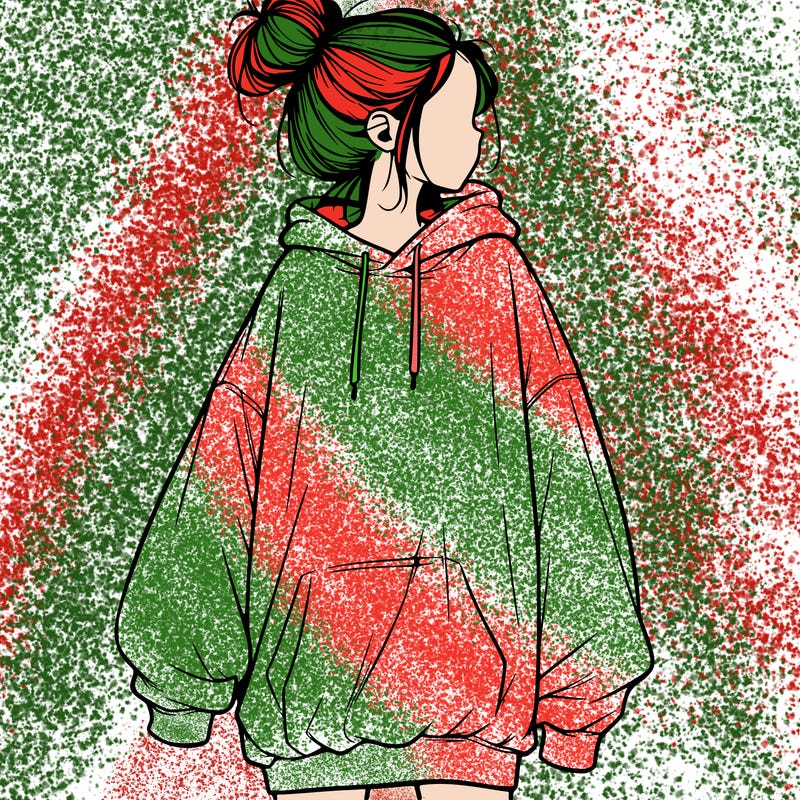 realistic girl with a oversized sweatshirt on and a bun