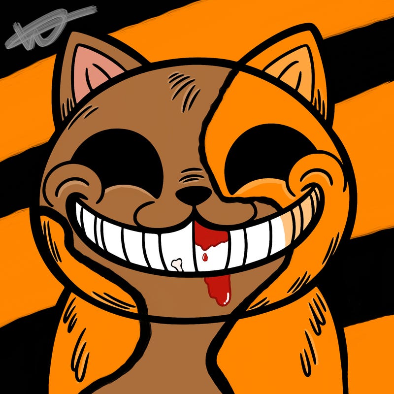 a cat that is smiling creepy