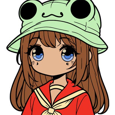 a girl with a frog hat