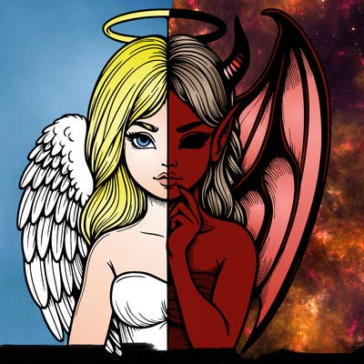 realistic angel half demon