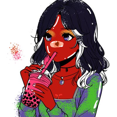 realistic girl drinking boba tea