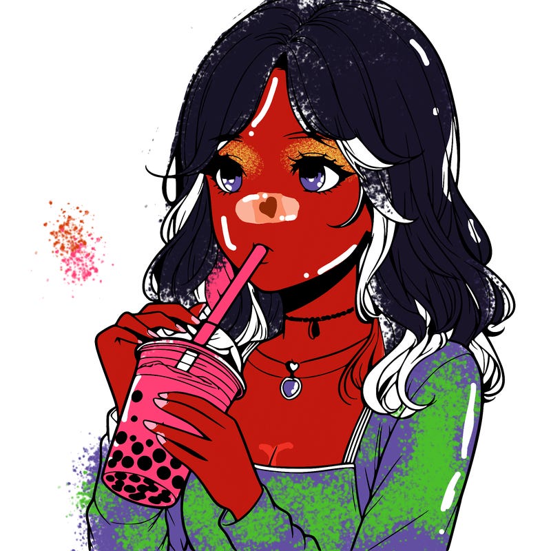 realistic girl drinking boba tea