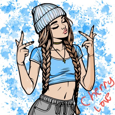 realistic teenage girl with braids and a beanie and crop top doing 🫶🏼