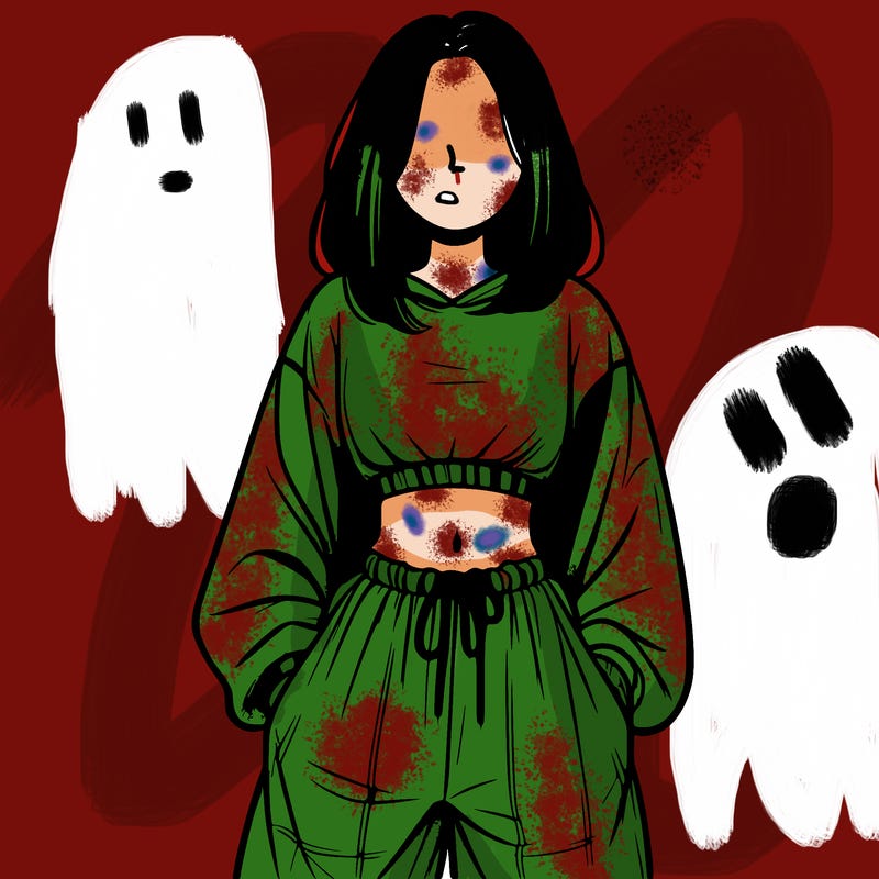 realistic girl faceless with baggy pants and a crop top