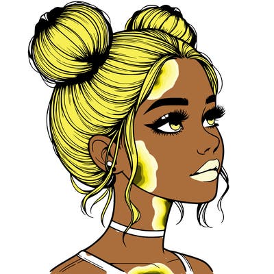 realistic girl with buns on the top of her head