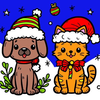 cute christmas dog and cat