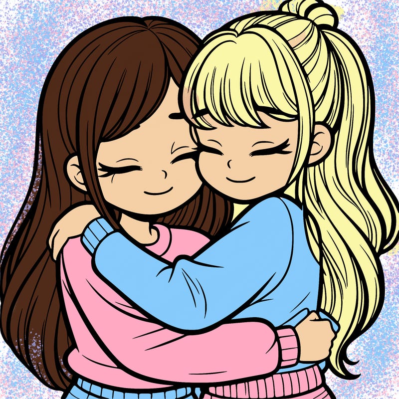 two girls hugging