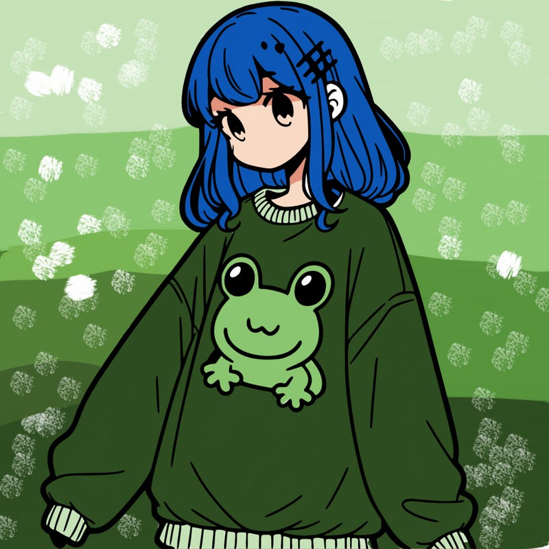 girl wearing frogging sweatshirt