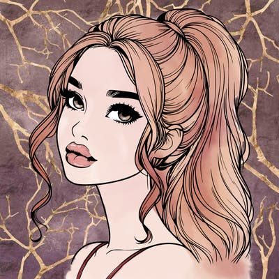 realistic girl with a ponytail on her hair and lips