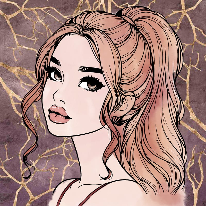 realistic girl with a ponytail on her hair and lips