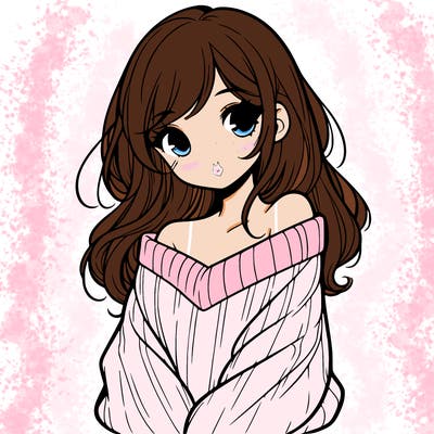 shy pretty girl wearing a sweater that is falling off one shoulder portrait