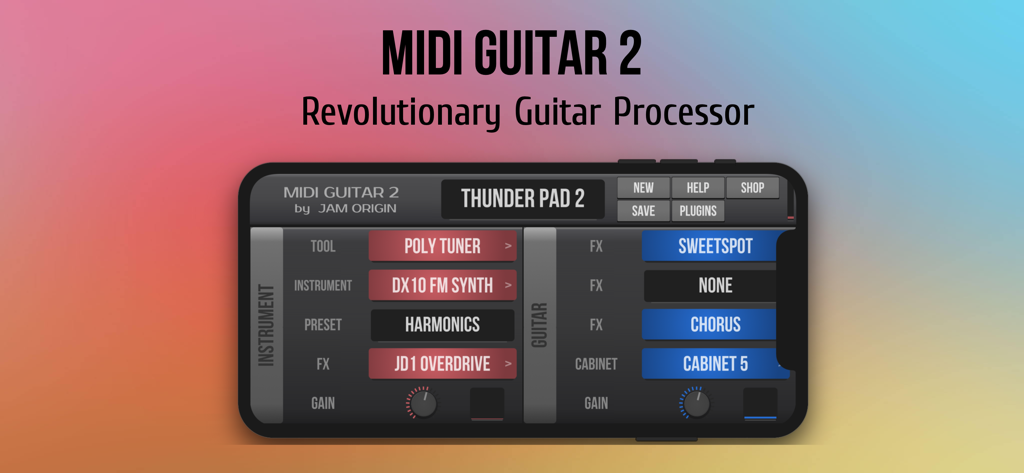 MIDI Guitar 2 app interface for revolutionary guitar processing