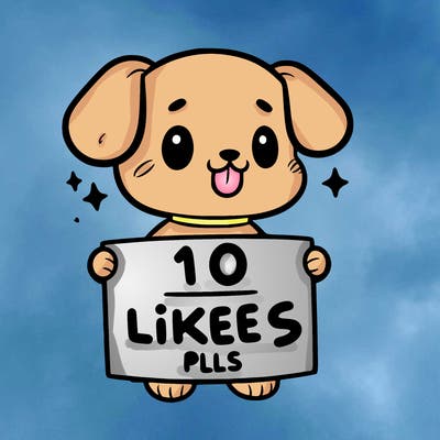 cute dog holding a sign saying 10 likes pls