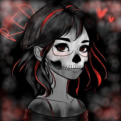 realistic girl with skull