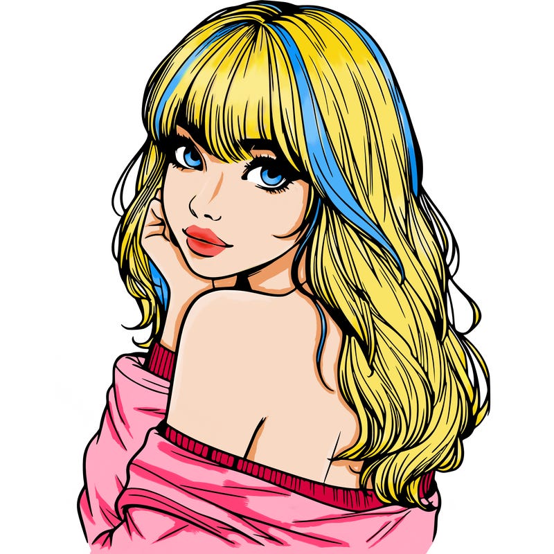 realistic girl with bangs looking over her shoulder