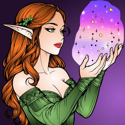 realistic elf girl doing magic