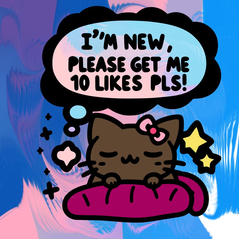 kitty taking a nap dream talking and saying "i'm new, please get me at least 10 likes pls!!"