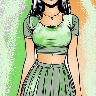realistic girl wearing crop top and skirt