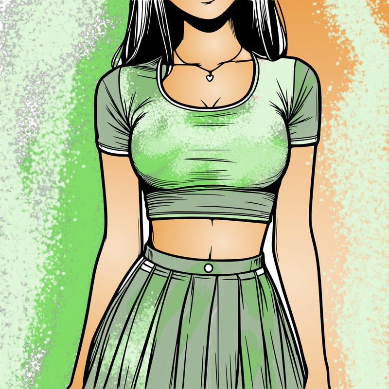 realistic girl wearing crop top and skirt