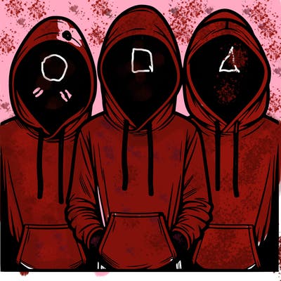 3 faceless people in  hoodies
