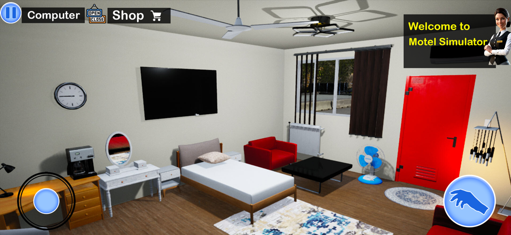 Motel Manager Supermarket Game - A furnished and renovated motel room inside the Motel Manager Supermarket Game