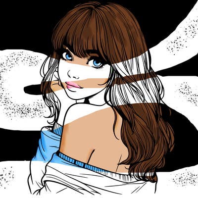 realistic girl with bangs looking over her shoulder