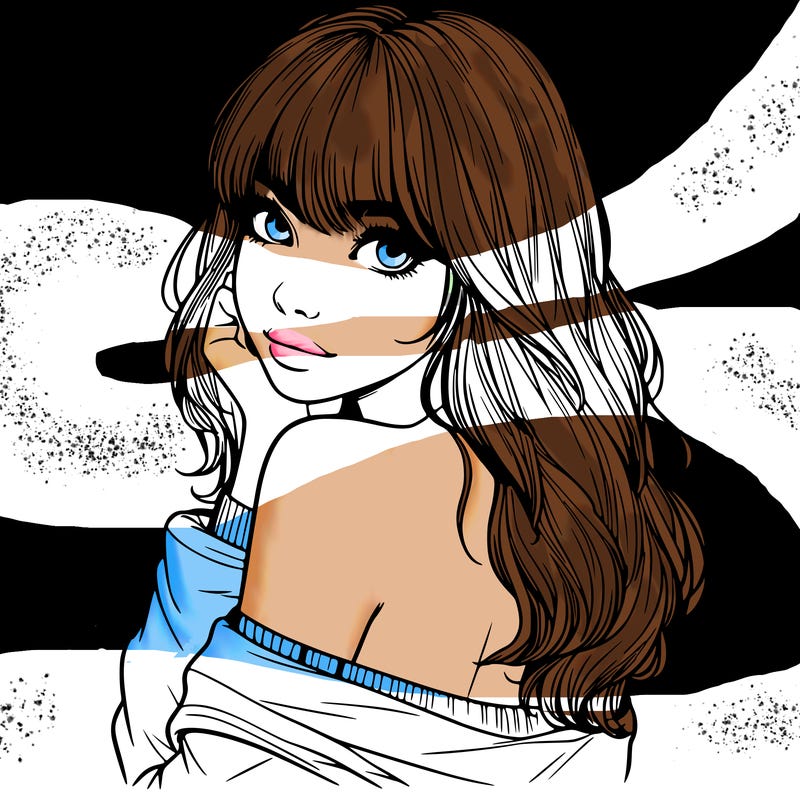 realistic girl with bangs looking over her shoulder