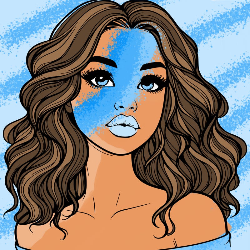 realistic girl with wavy hair and lips