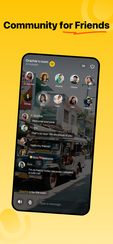 NIMI: Zodiac Community - Interface of NIMI app showing a community group chat room with user avatars and messages