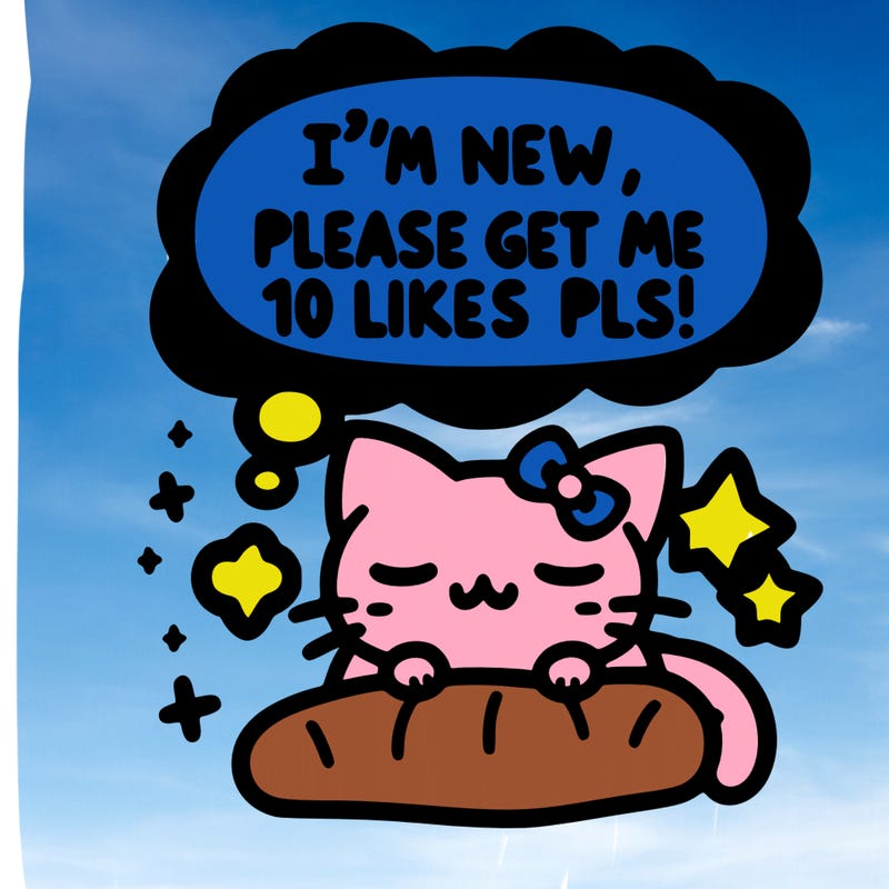 kitty taking a nap dream talking and saying "i'm new, please get me at least 10 likes pls!!"