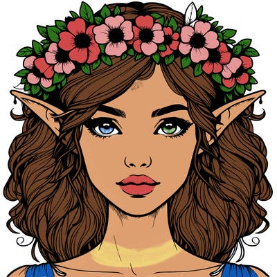 realistic female elf with flower crown