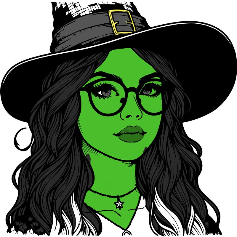 a witch with glasses realistic