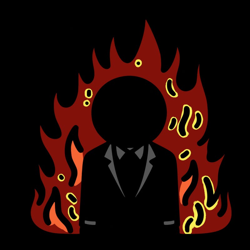 person in suit fire