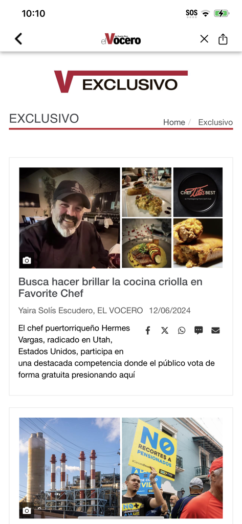 Interfaz móvil de la aplicación de noticias El Vocero de Puerto Rico que muestra artículos exclusivos sobre cultura local y temas sociales.