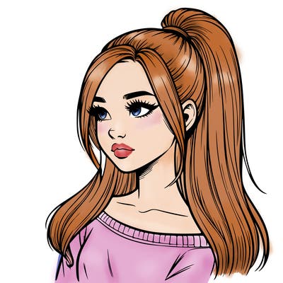 realistic girl with a high ponytail