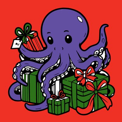 an octopus wrapping gifts