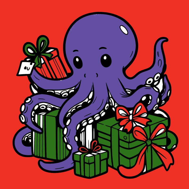 an octopus wrapping gifts
