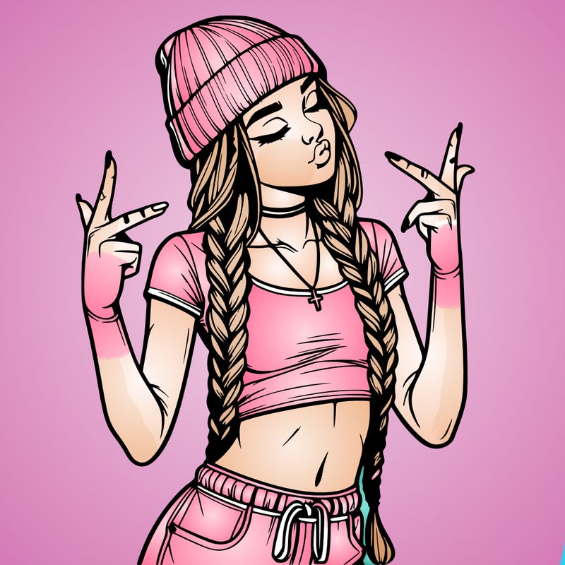 realistic teenage girl with braids and a beanie and crop top doing 🫶🏼