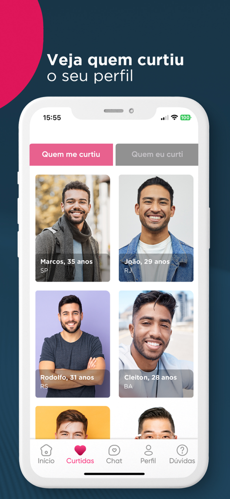 계정 소유자가 좋아한 사용자 프로필 그리드를 보여주는 만남을 원해요 앱 인터페이스