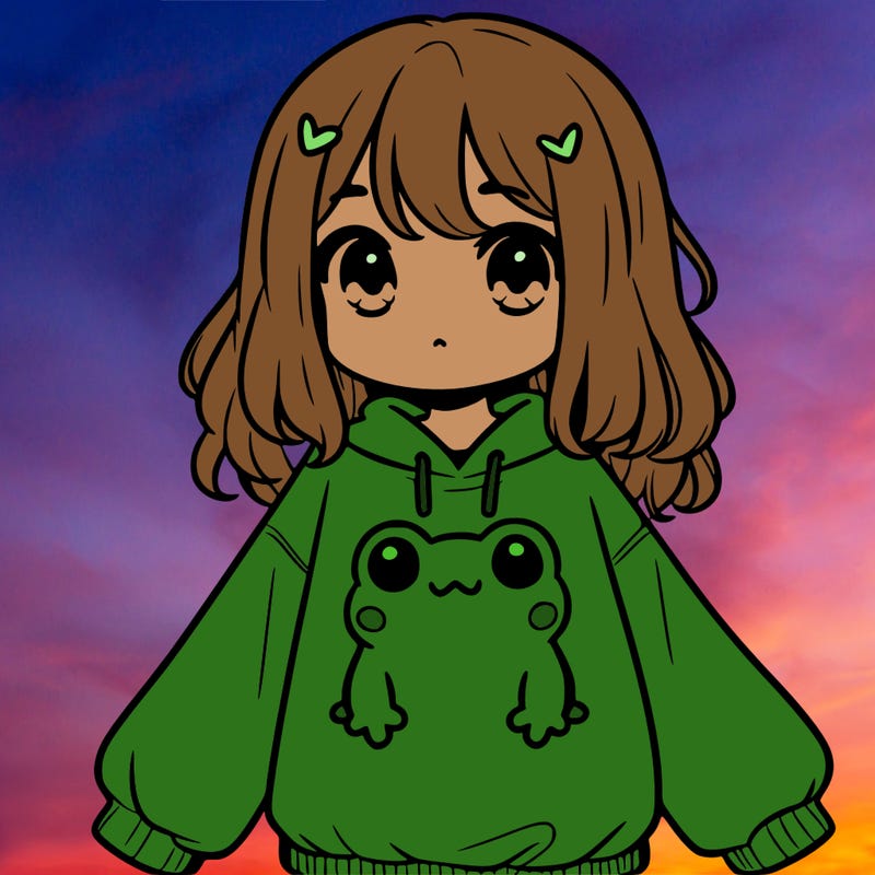 girl wearing frogging sweatshirt
