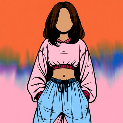 realistic girl faceless with baggy pants and a crop top