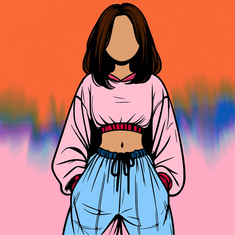 realistic girl faceless with baggy pants and a crop top