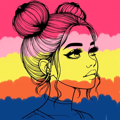 realistic girl with buns on the top of her head