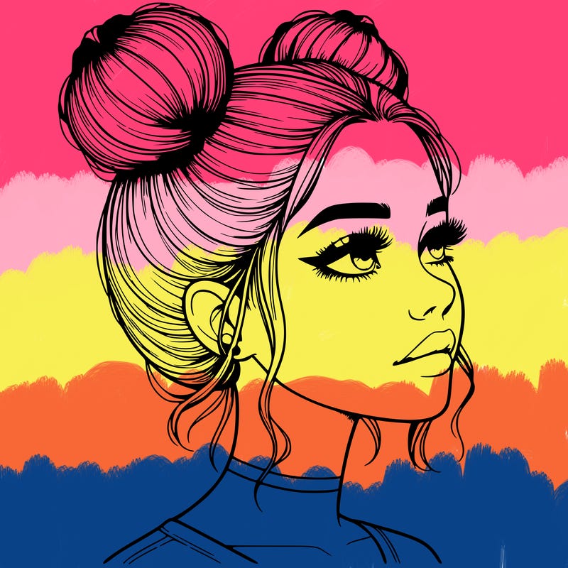 realistic girl with buns on the top of her head