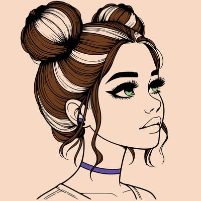 realistic girl with buns on the top of her head