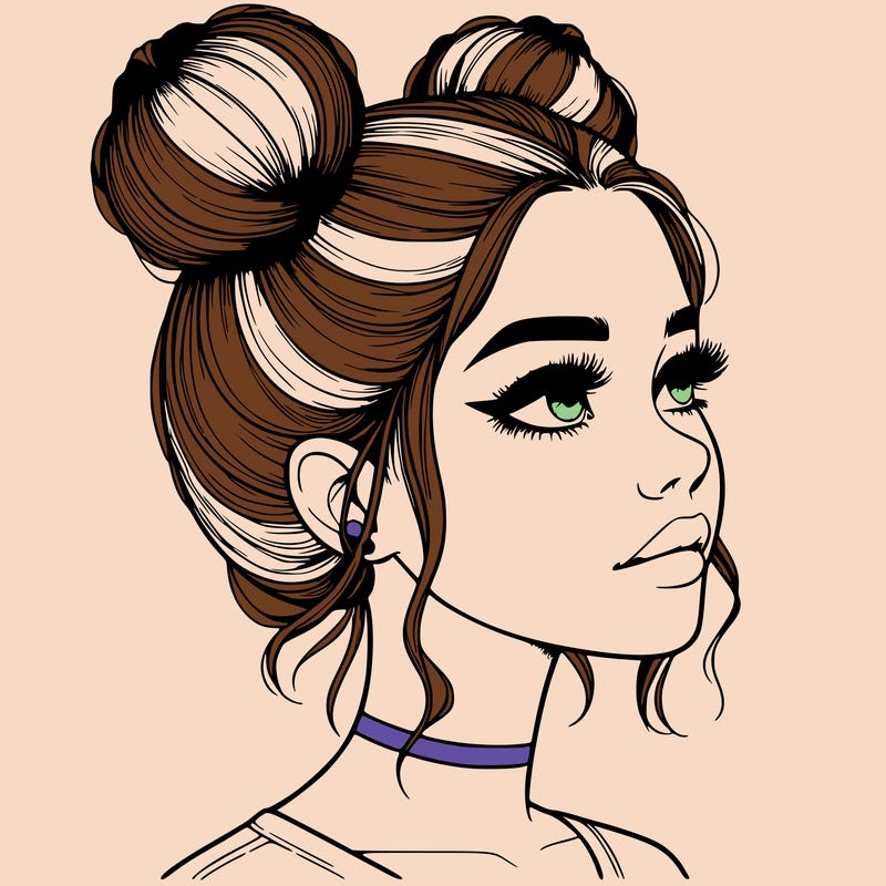 realistic girl with buns on the top of her head