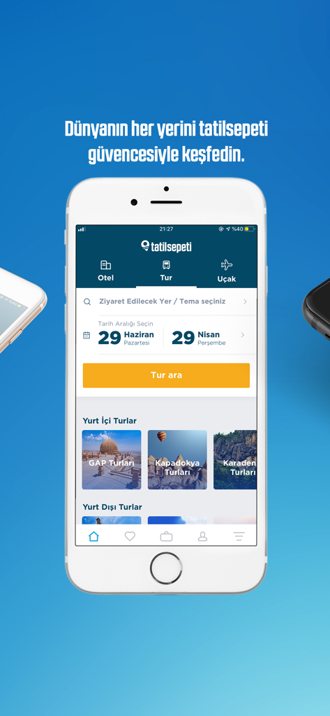 tatilsepeti - tatilsepeti mobile app interface showing options to book domestic tours in Turkey including Cappadocia and the Black Sea region