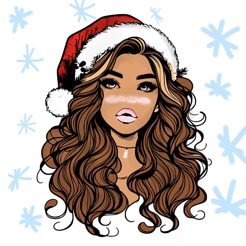 realistic christmas girl with wavy hair and lips