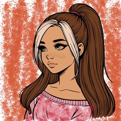 realistic girl with a high ponytail